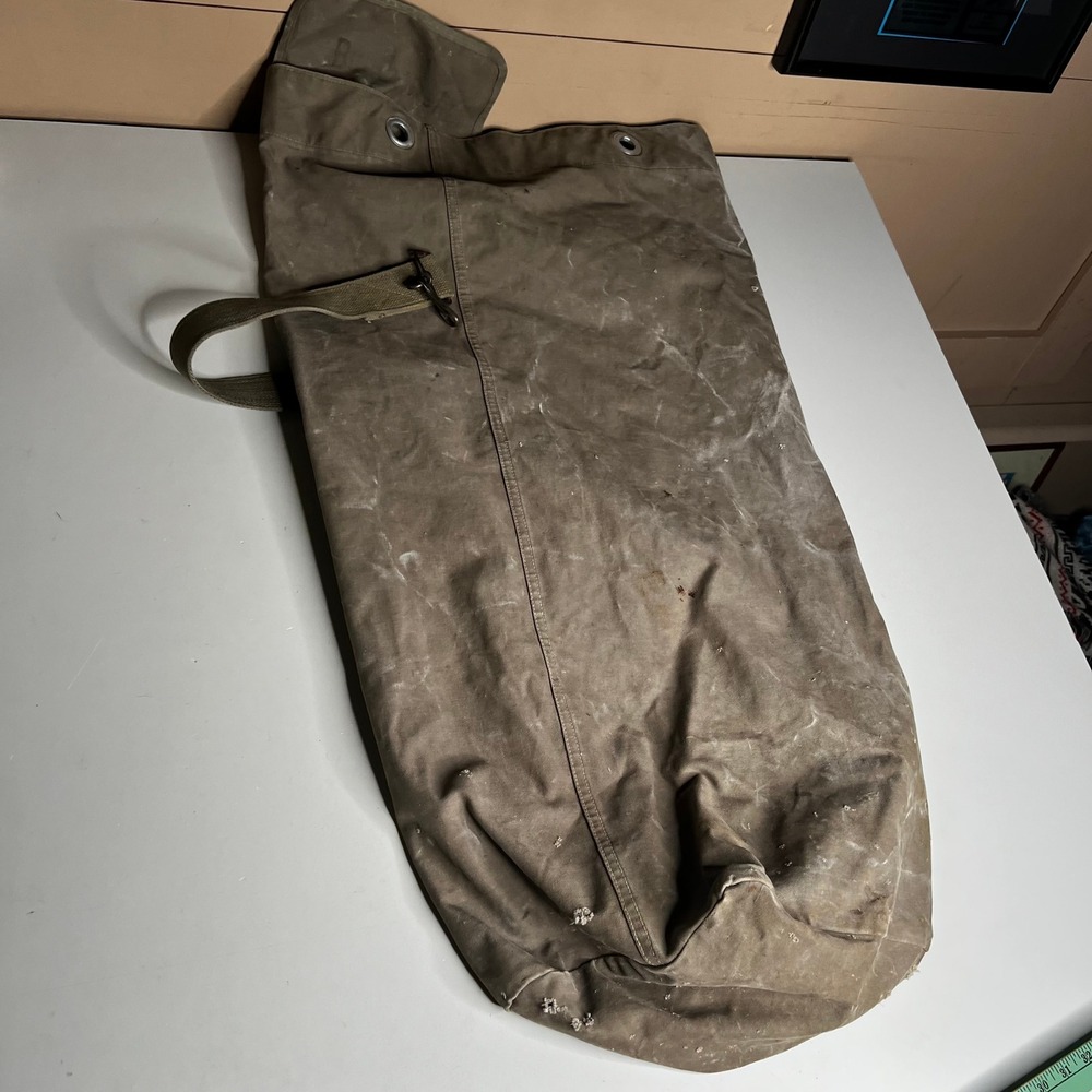 Vintage West German Military Canvas Duffle Bag Olive Drab Surplus Sea‎ Bag 34in